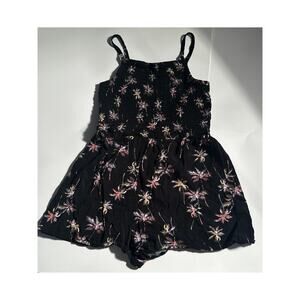 Art Class Girls Palm Print Romper Dress Size M (8) Black Smocked Tropical